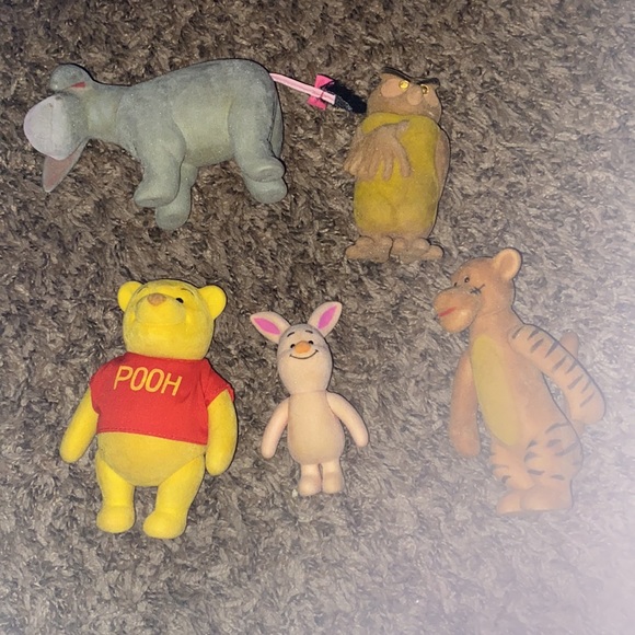 1960s Disney Pooh 5 Flocked Dolls 5" Tigger Piglet Owl Eeyore - Picture 6 of 6